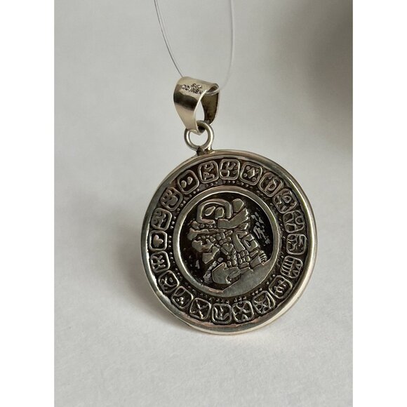 Solid 925 Sterling Silver Ancient Mayan Calendar Aztec Zodiac Wheel Pendant - Picture 14 of 16